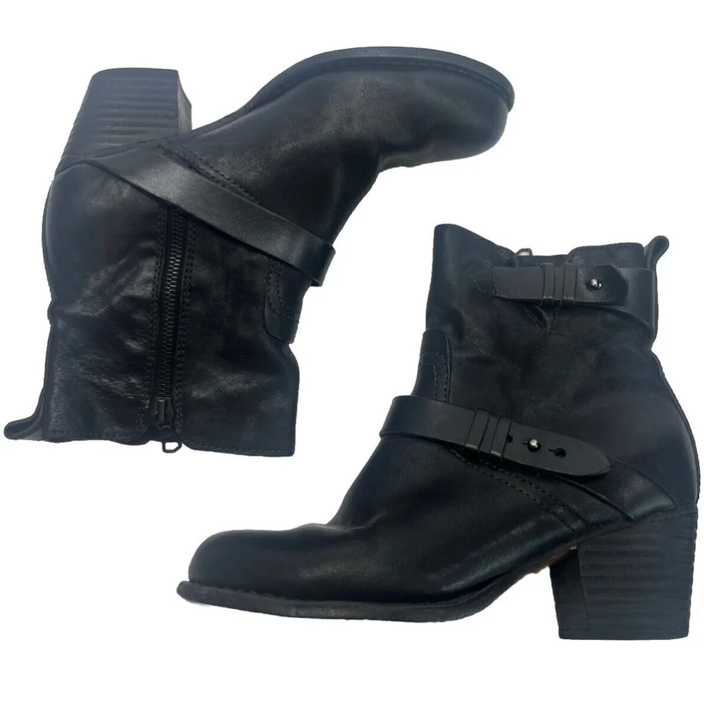 Rag & Bone Womens Buckled Zipped Block Heels Ankle Boots Black Size 36‎ EU 6 US